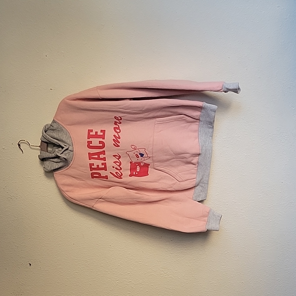 K's more hoodie pullover sweater size Medium color pink gray red